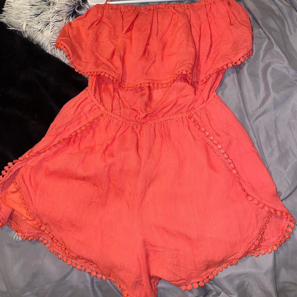 Coral strapless romper NEW NEVER WORN